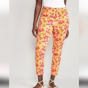 12 • Old Navy • Pink Floral High-Waisted Pixie Skinny Ankle Pants